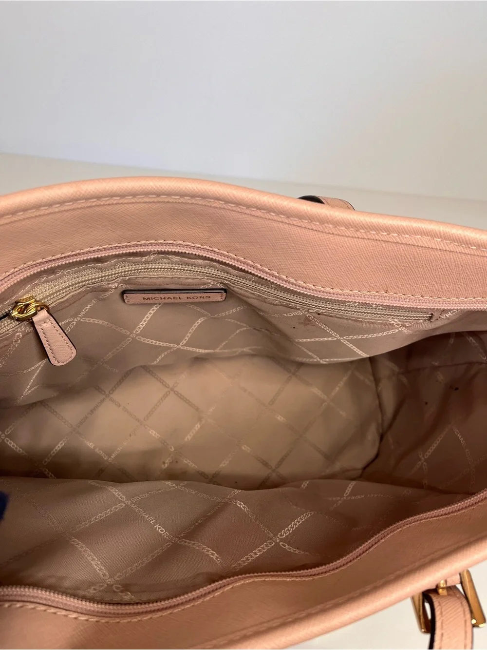 Michael Kors Pink Leather Tote with Gold MK Charm